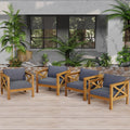 Outdoor Acacia Wood Club Wooden Armchair with Cushions (Set of 4)
