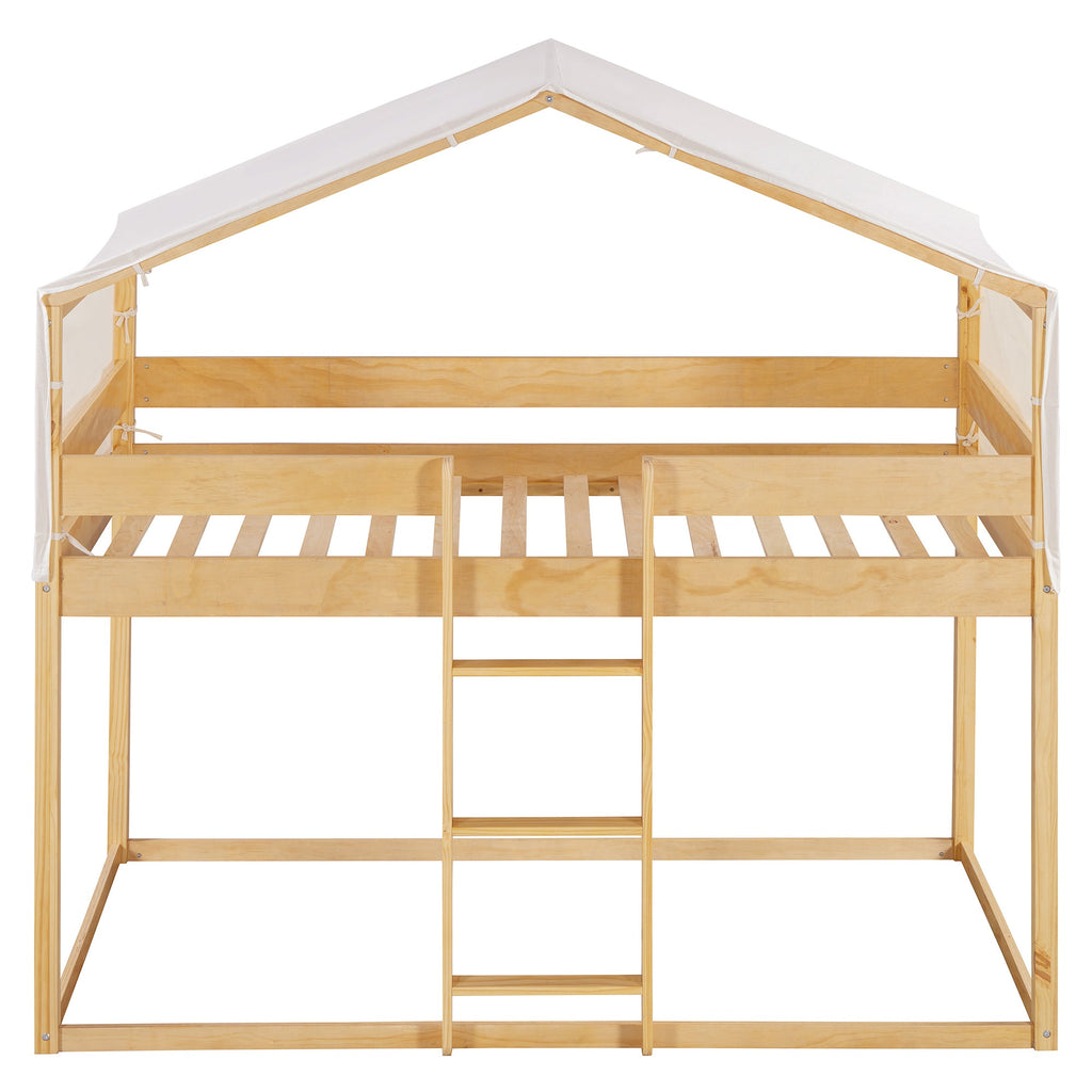 Twin Over Twin Wood Bunk Bed with Tent