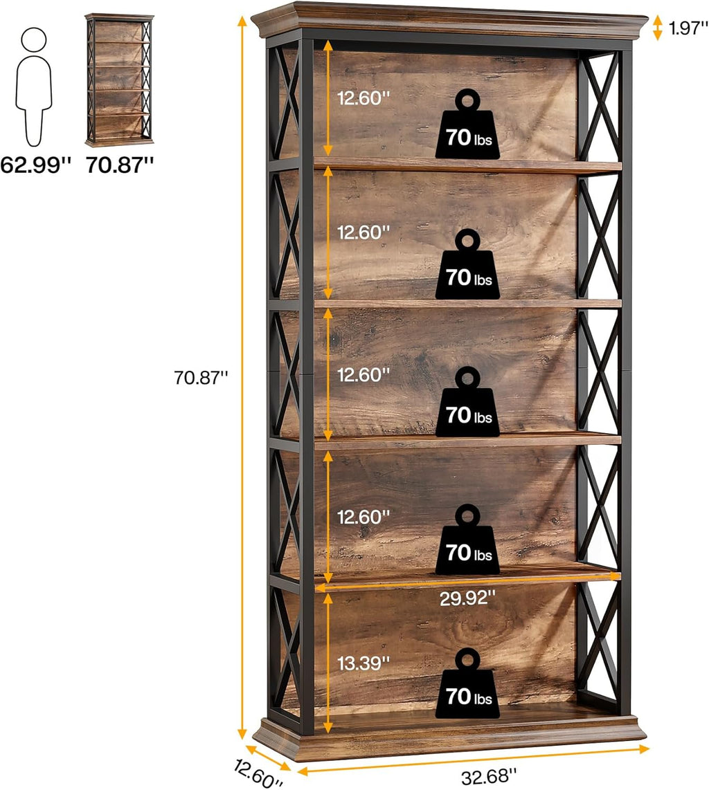 70.8" 6-Tier Industrial Bookcase