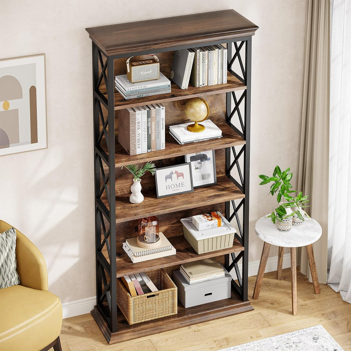 70.8" 6-Tier Industrial Bookcase