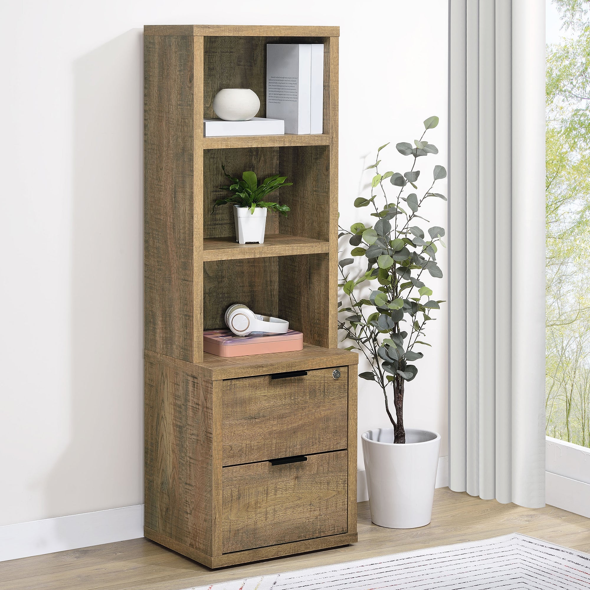 Geary Mango 3-Shelf Bookcase USB and Lockable Drawer