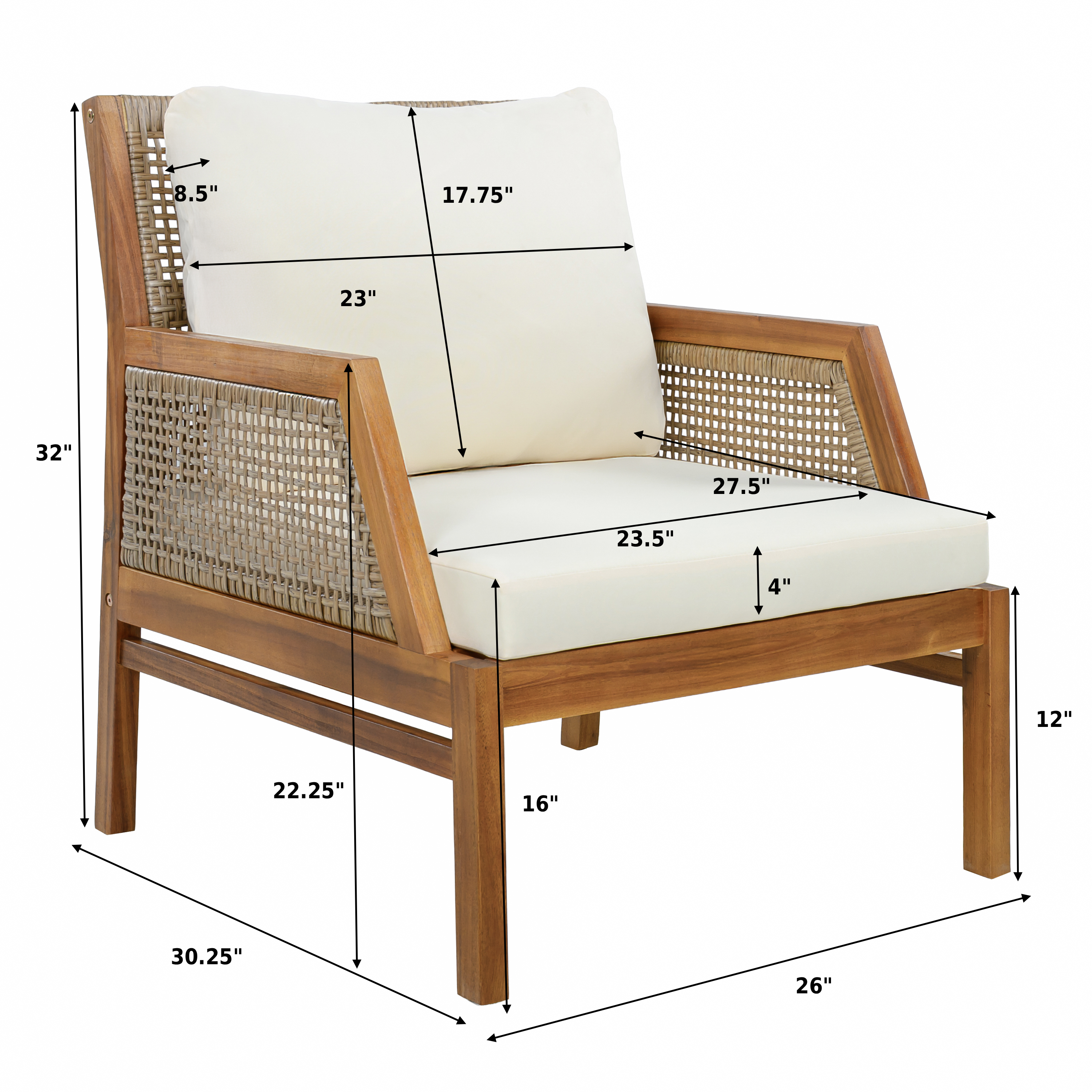2 Piece Acacia Wood Patio Furniture Club Chair Set