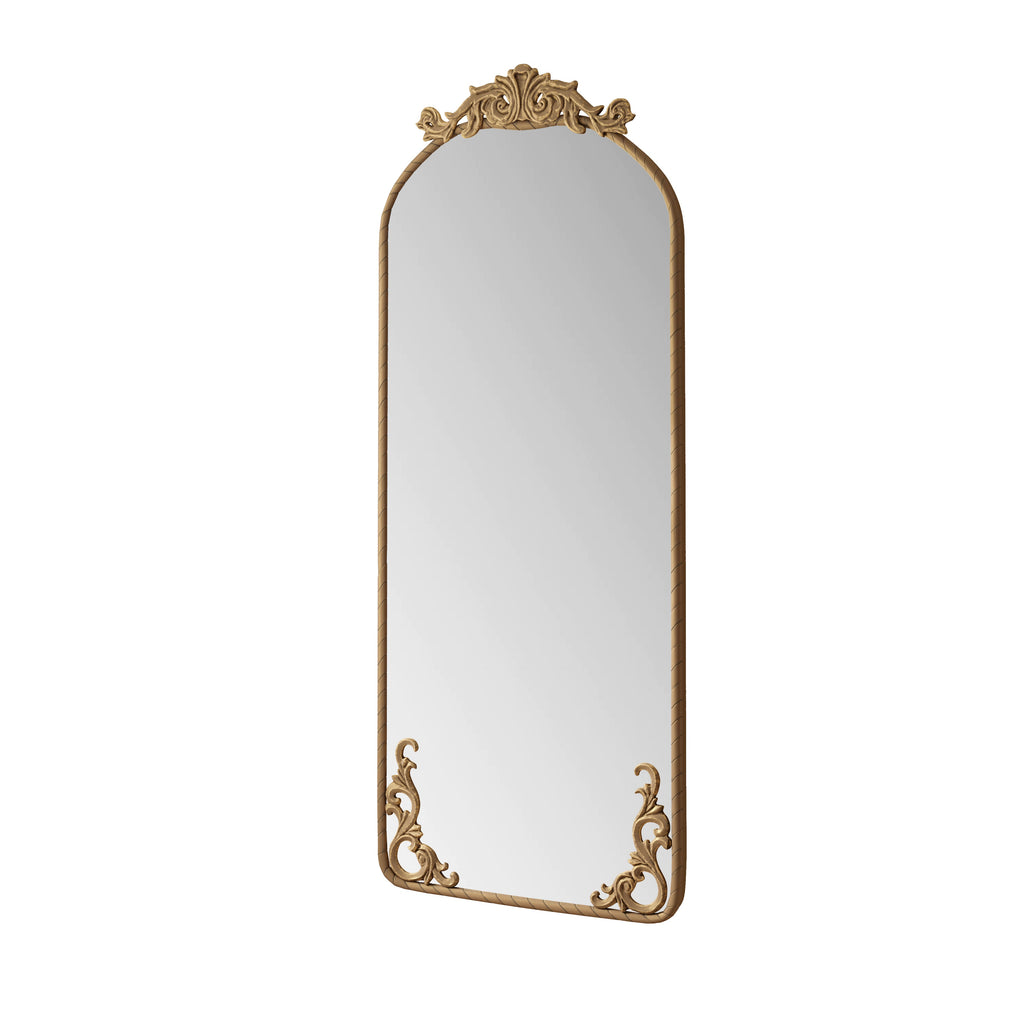 58"x24" Arched Full Body Mirror with Vintage Ornate Carved Applique