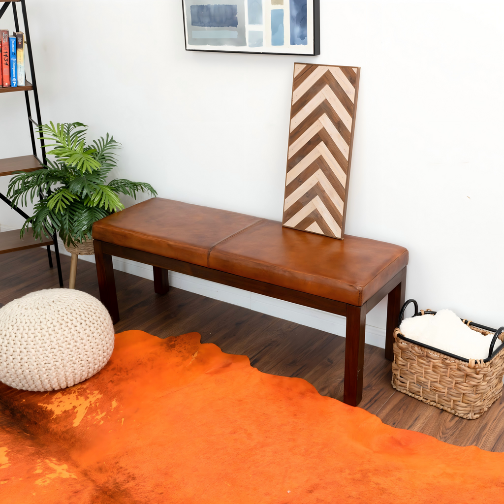 Austin Antique Tan Leather Bench