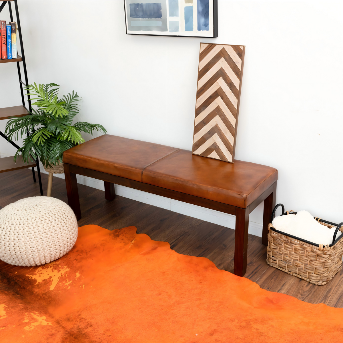 Austin Antique Tan Leather Bench