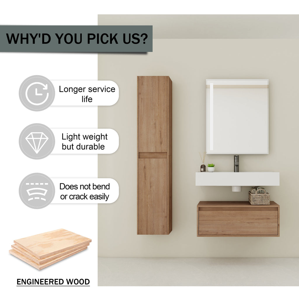30 Inch Wall-Mounted Bathroom Vanity with Resin Sink