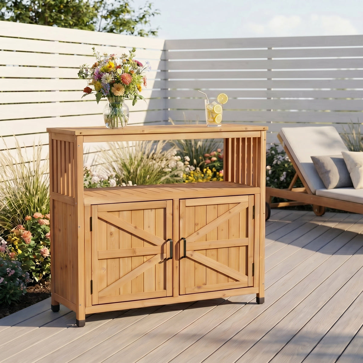 Wooden Patio Bar Table Set with Storage