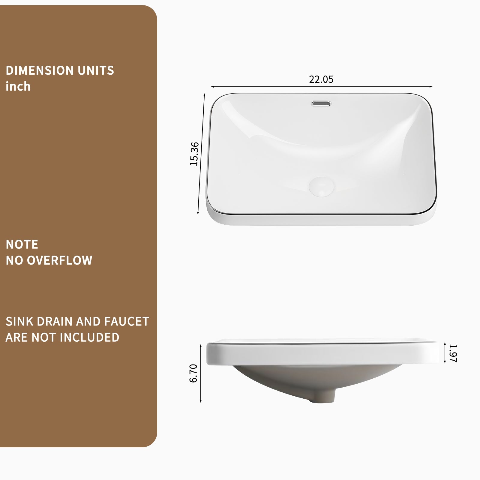 Ceramic Undermount Bathroom Sink 22.05" x 15.36"