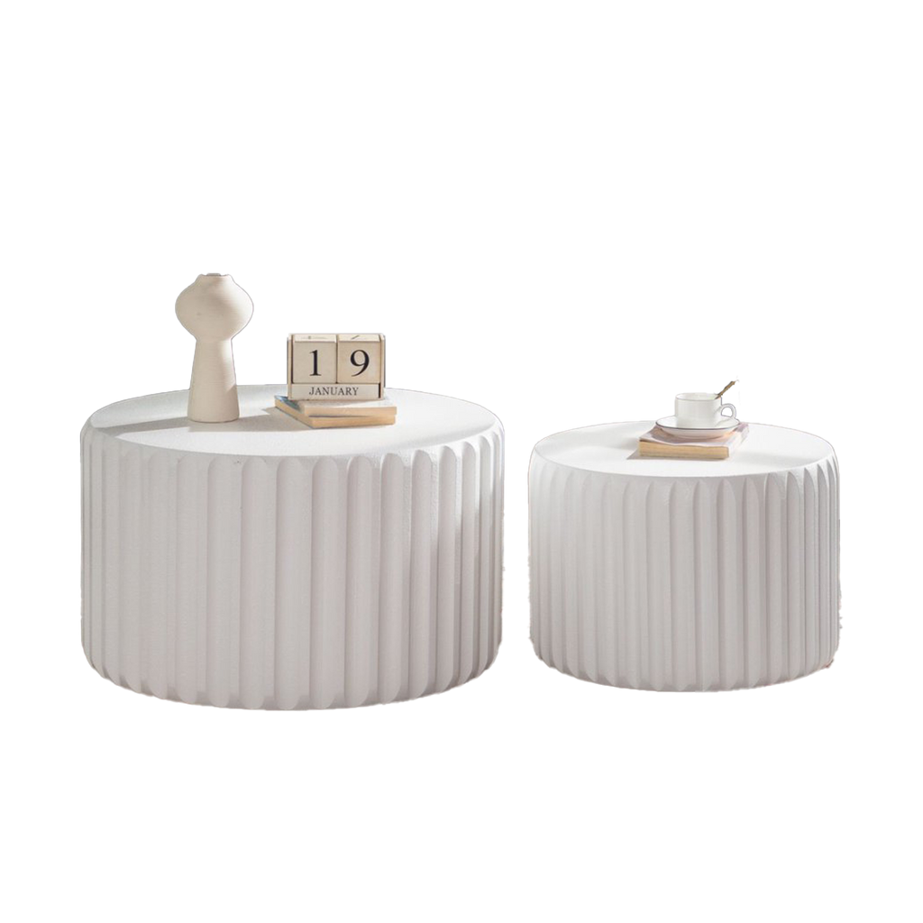 White Scalloped Round Coffee Table Set