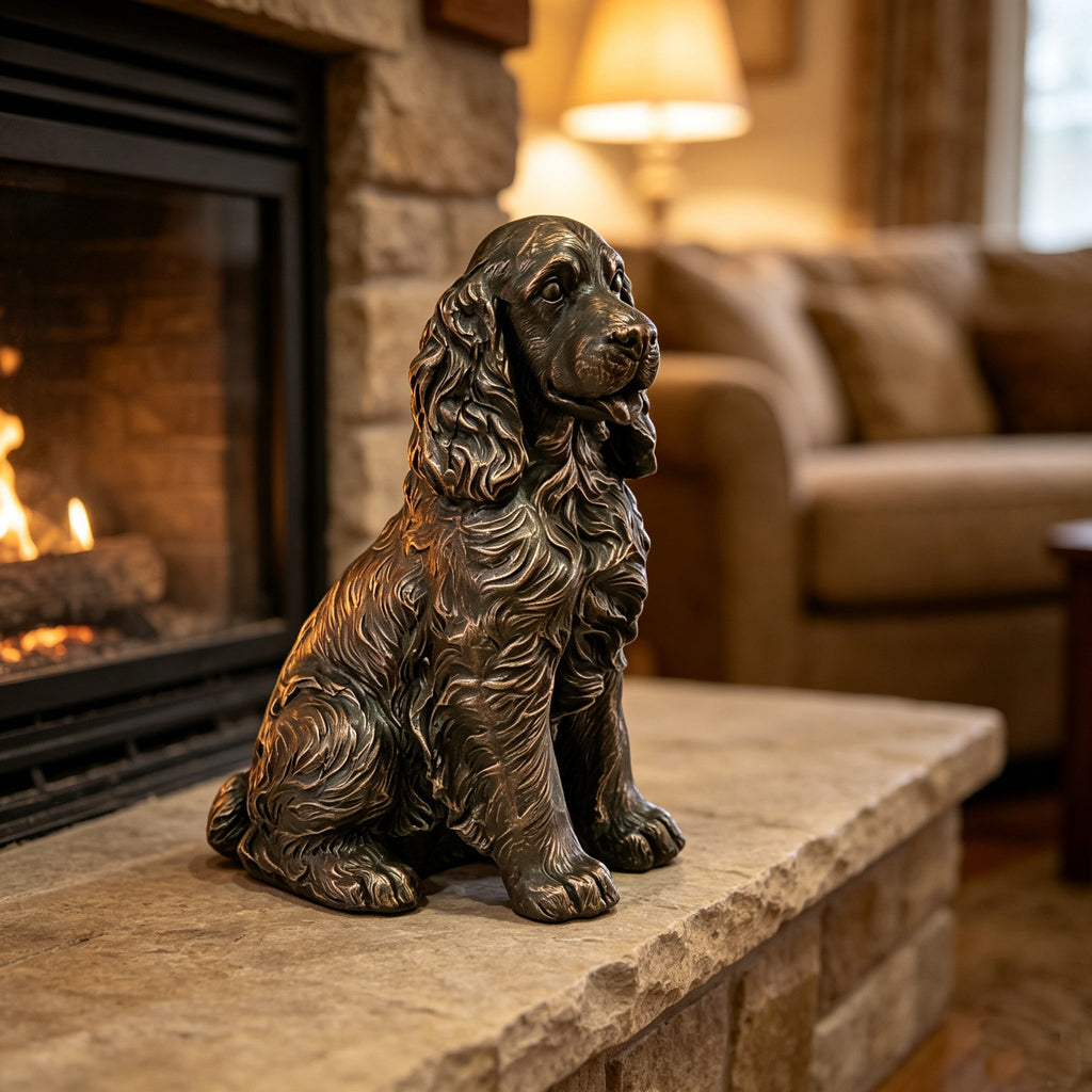 18" Bronze Finish Realistic Sitting Cocker Spaniel Dog Statue
