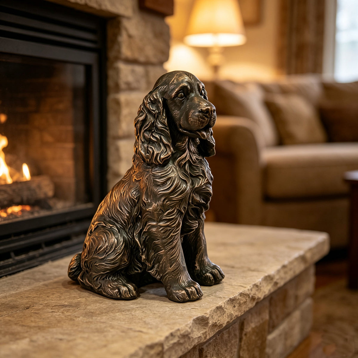 18" Bronze Finish Realistic Sitting Cocker Spaniel Dog Statue