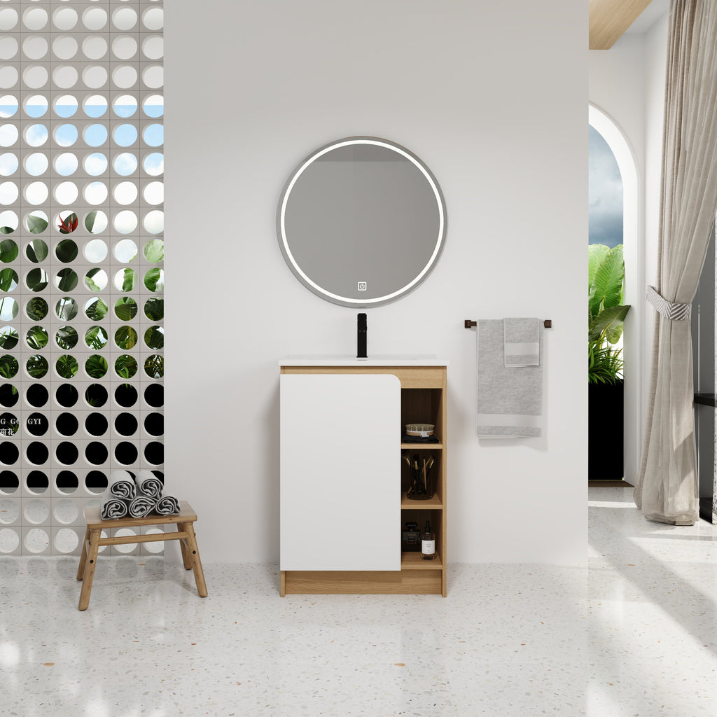 24" Freestanding Bathroom Vanity with Thin-Rim Ceramic Sink