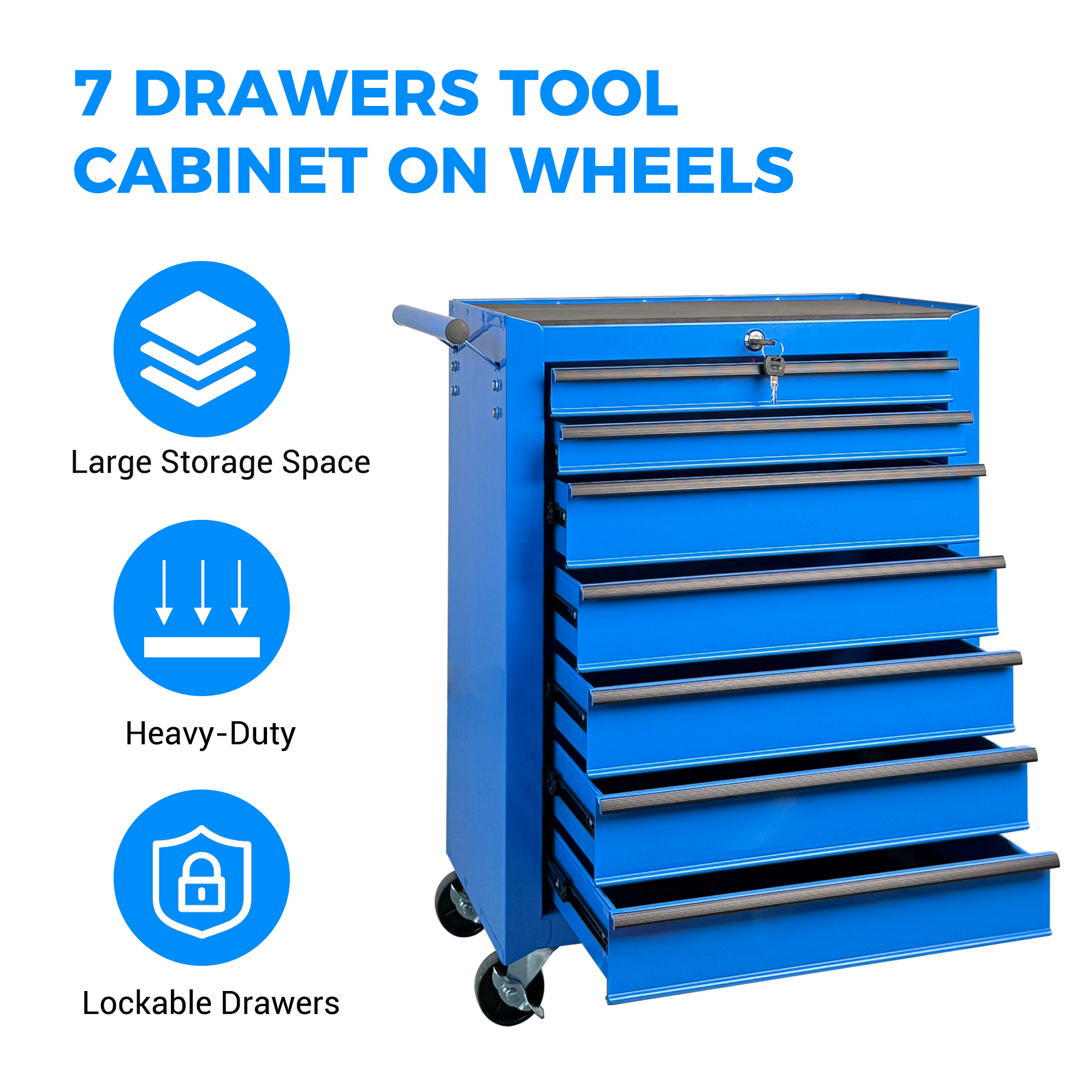 Rolling Metal Tool Chest with 7 Drawers - Blue