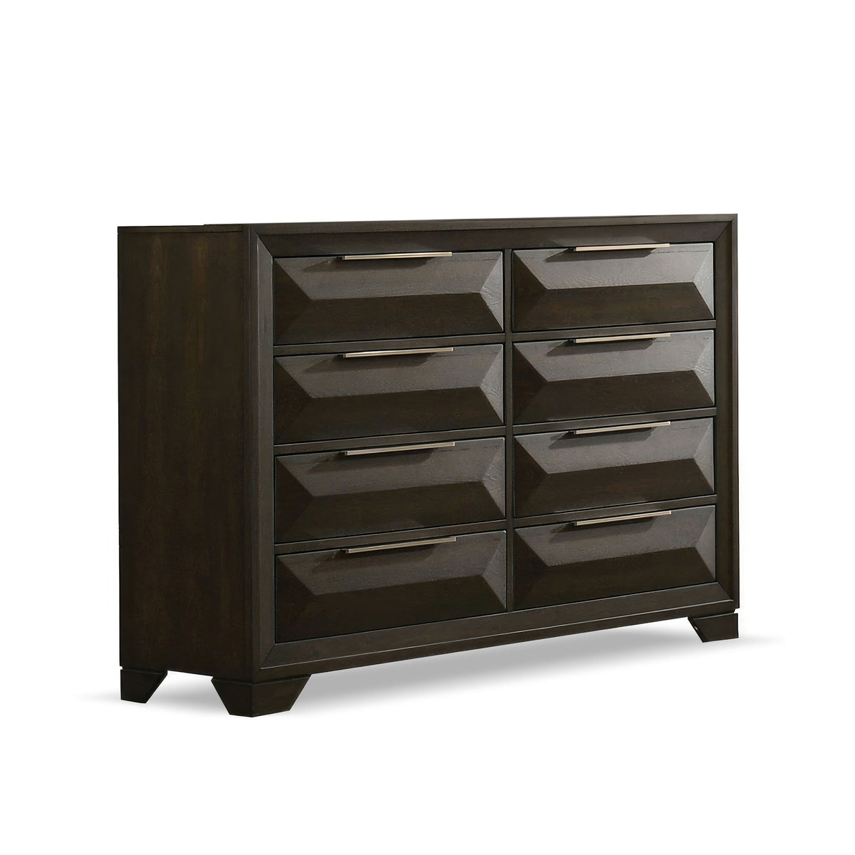 Transitional Dresser With Mirror Beveled Bracket Feet Metal Handles