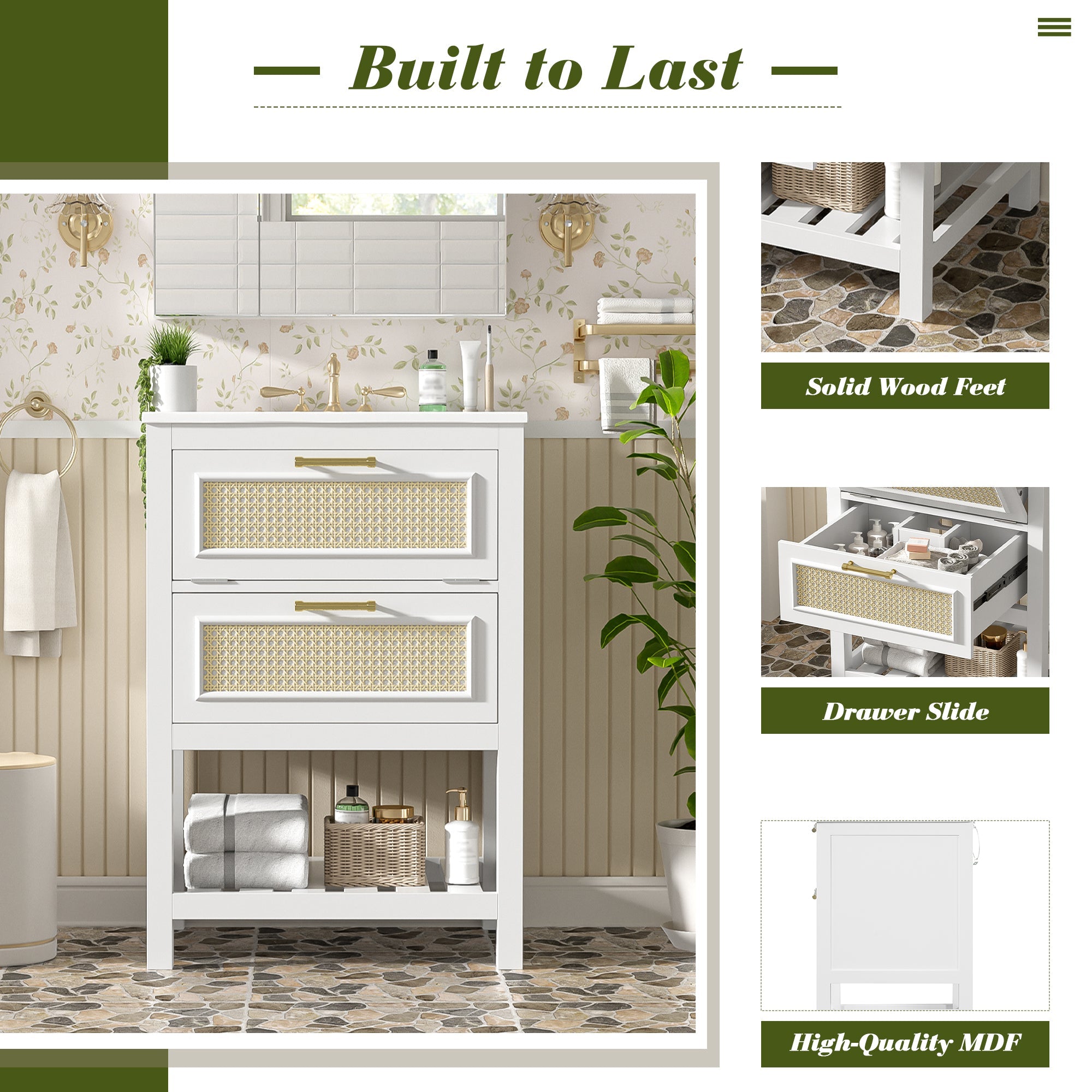 24" Bathroom Vanity with Integrated Ceramic Sink