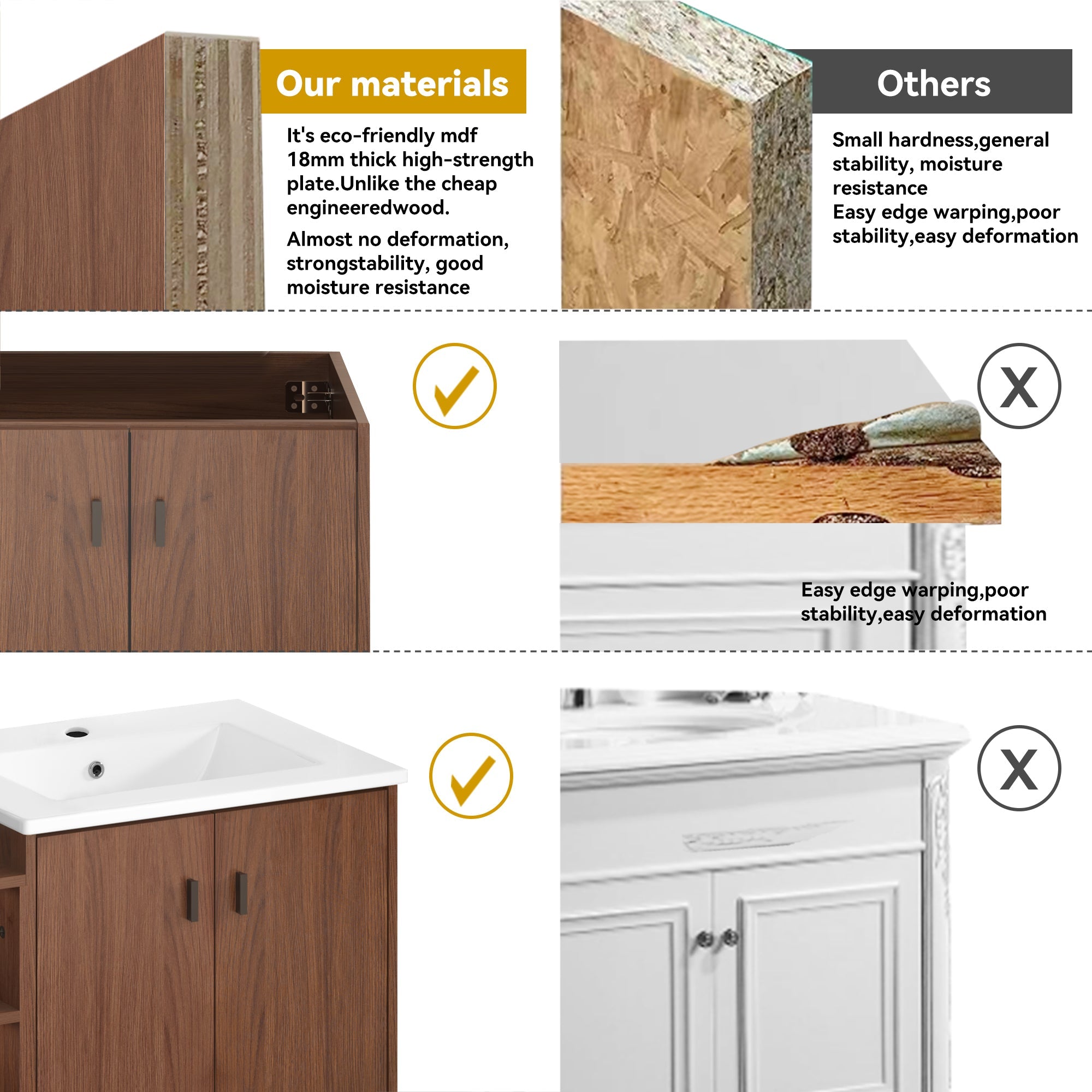 60in Reddish Brown Bathroom Vanity with Soft Close Doors