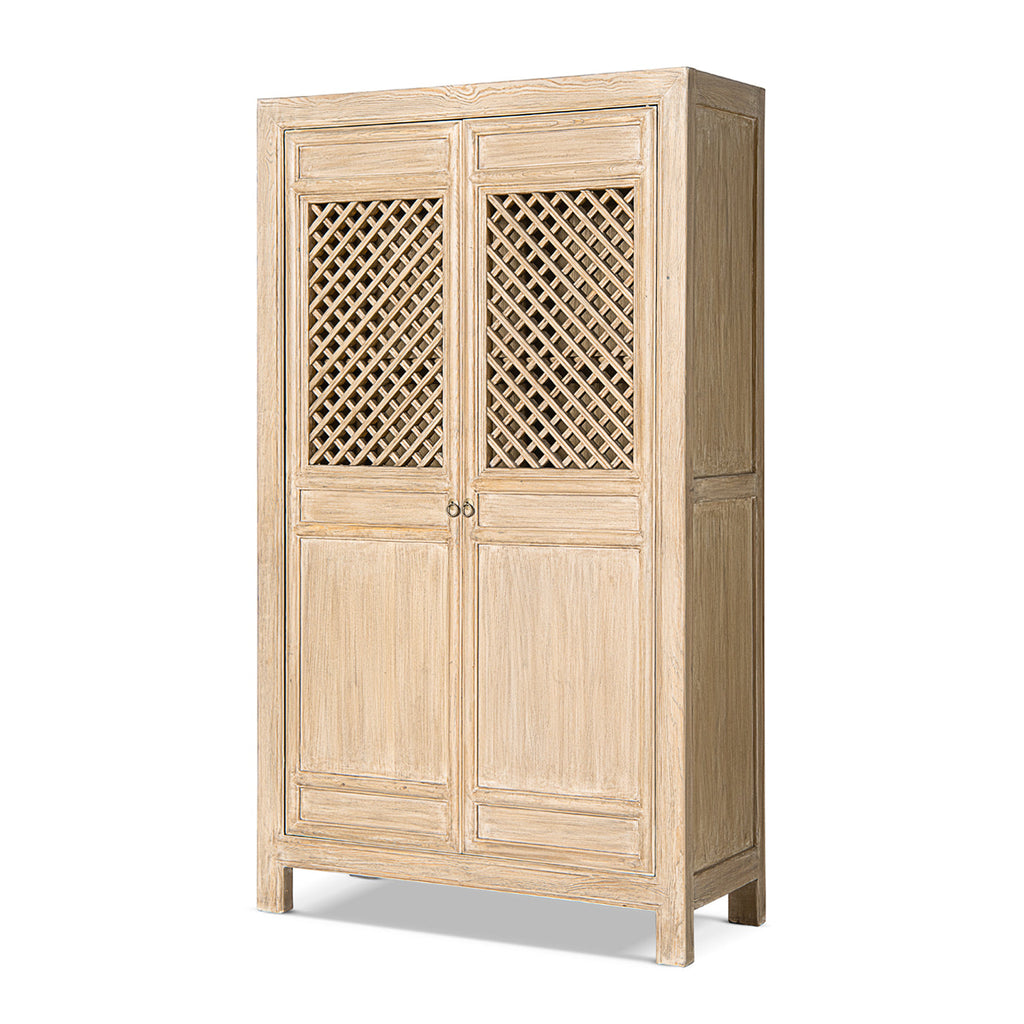 Arden 83" Tall Solid Reclaimed Pine Lattice 2-Door Bookcase