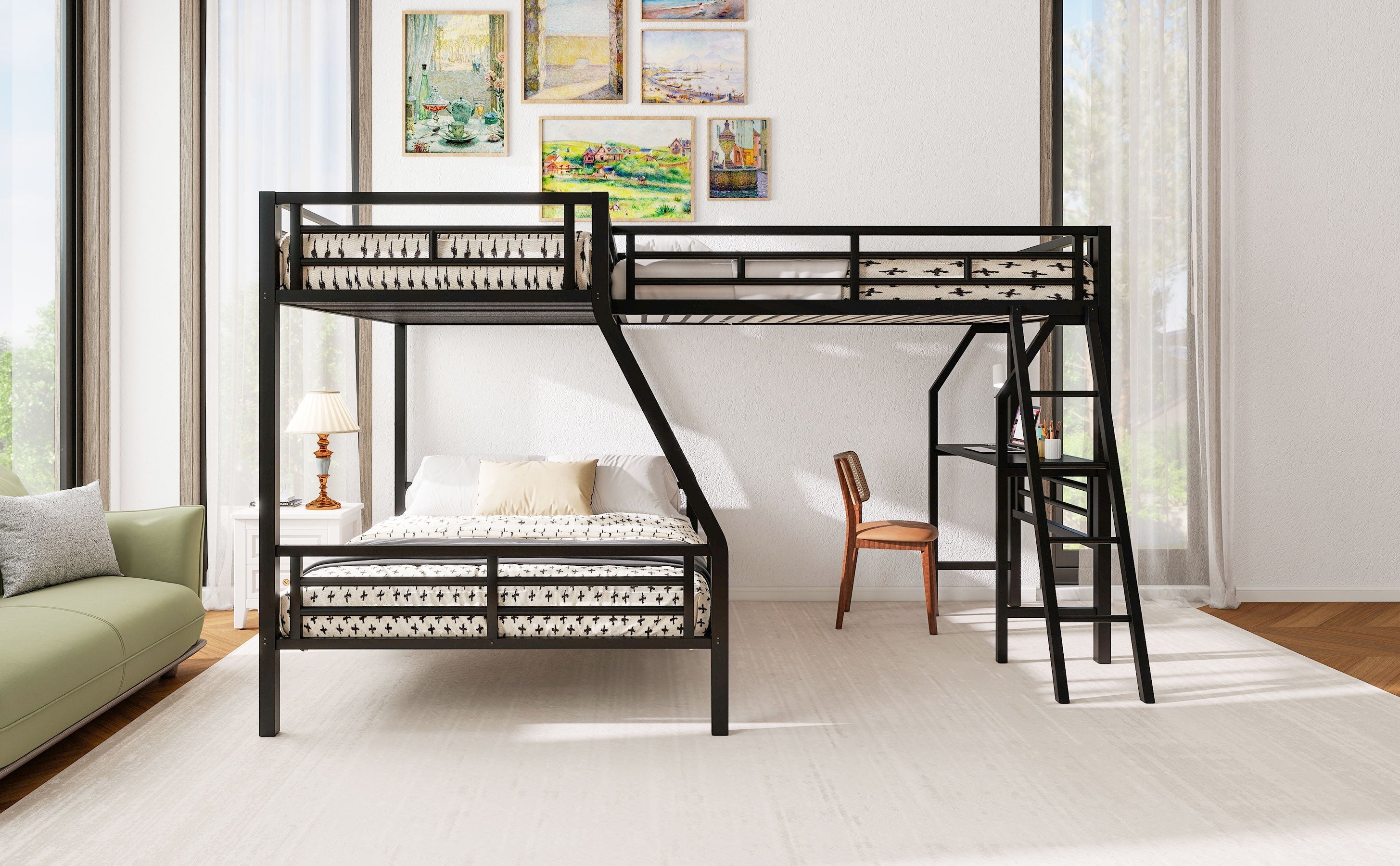 Twin over Full Bunk Bed with Loft Bed and Desk