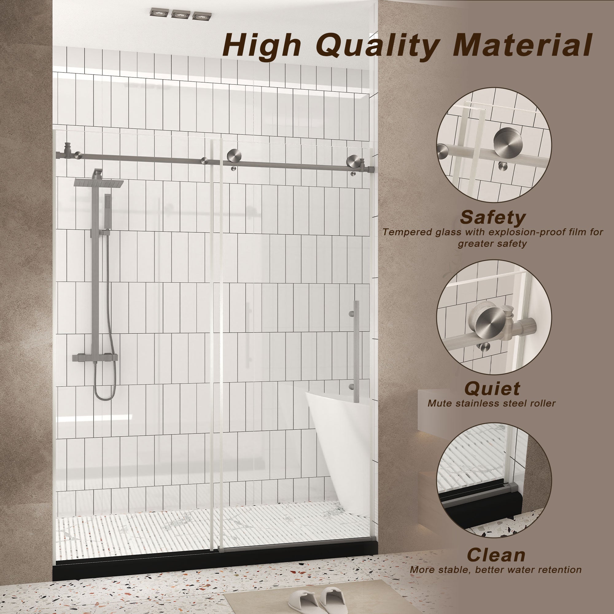 Frameless Shower Door 56-60"W x 76"H