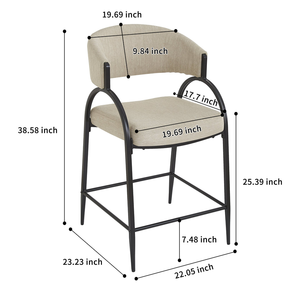 25" Seat Height Modern Fabric Bar Stools with Back