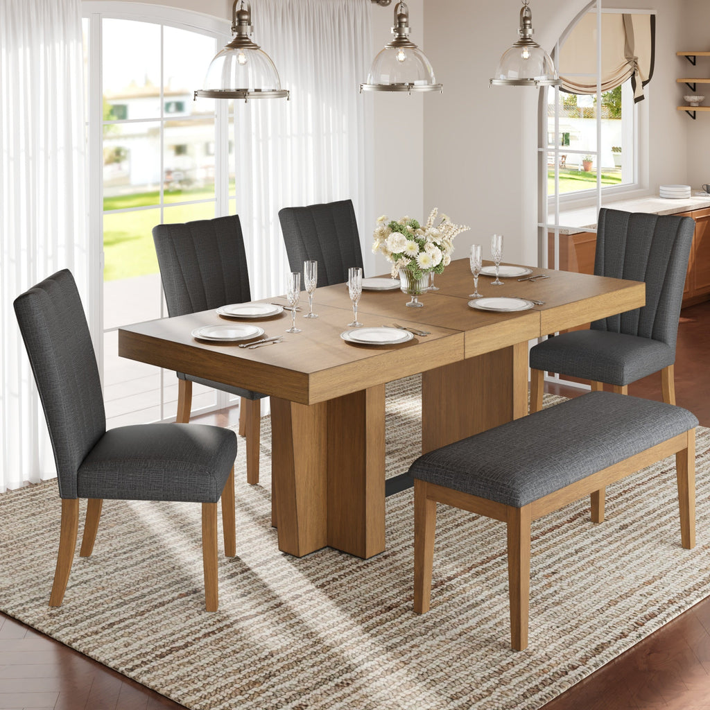 TOPMAX Farmhouse 78.1-Inch Extendable Wood Dining Table Set