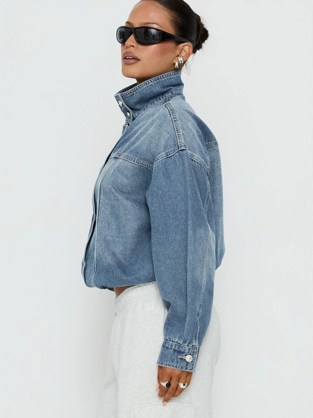 Loose Washed Denim Cross-BorderRetro Stand-Collar Jacket