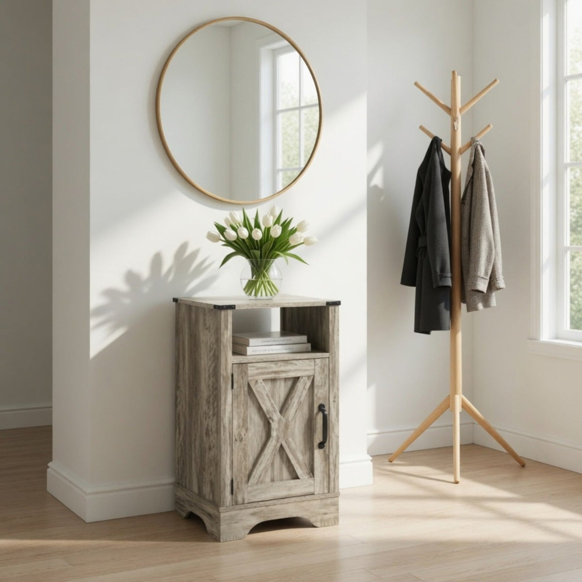 16" Light Grey Farmhouse Nightstand