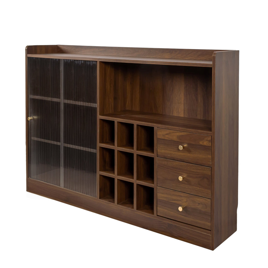 Sideboard With 2 Sliding Striped Glass Doors