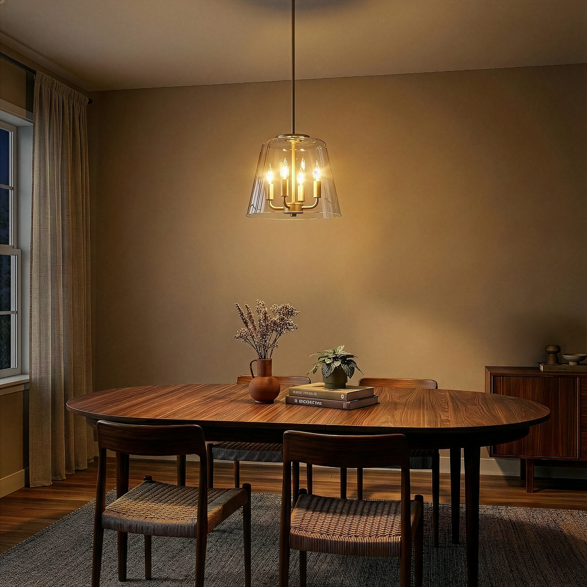 Soiree Four Candle Lights Pendant With Clear Glass - Satin