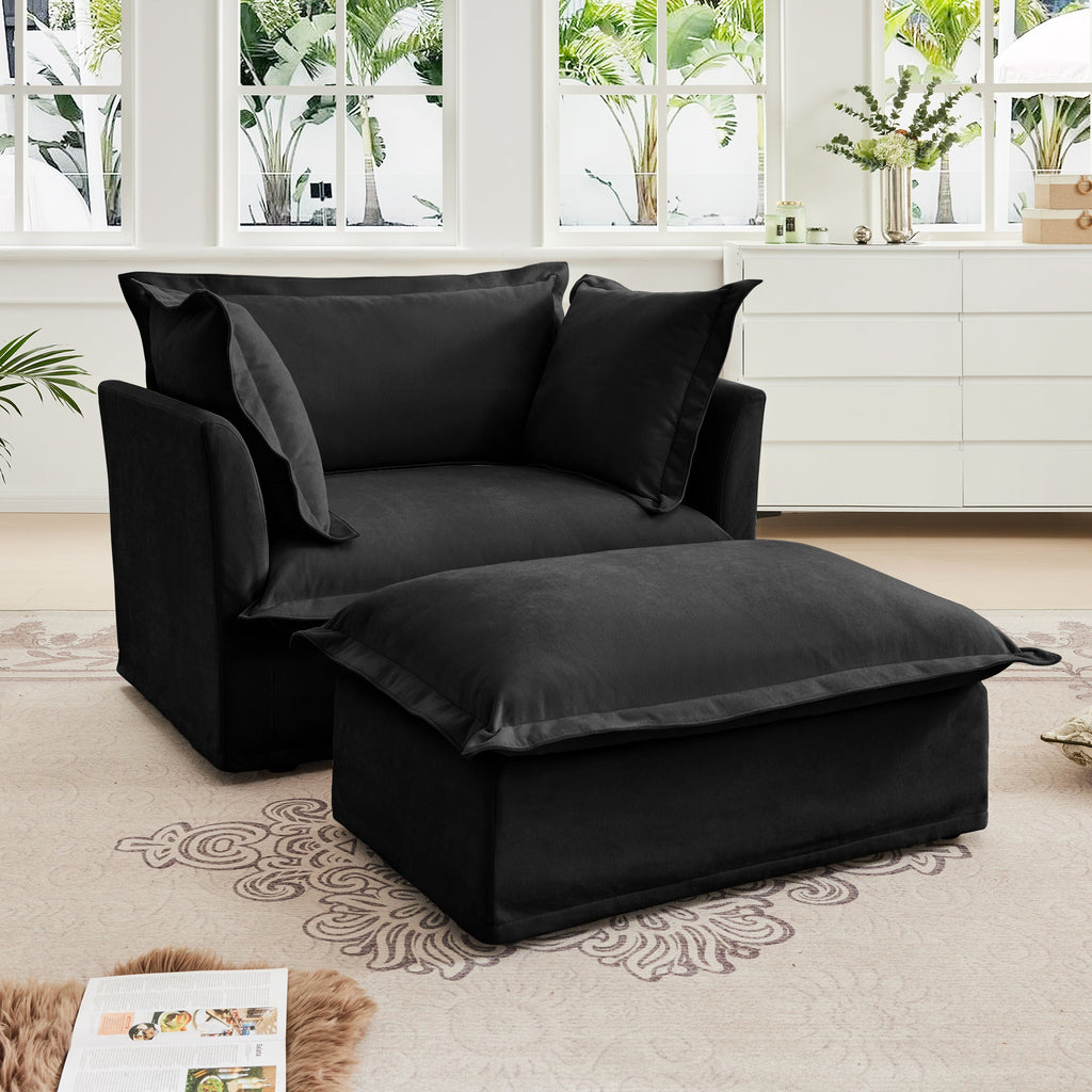 Upholstered Slipcovered Armchair with Ottoman - Set of 2