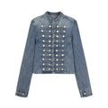 Womens Distressed Vintage Buttoned Denim Jacket