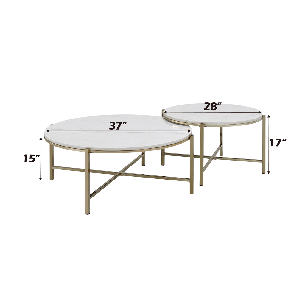 Zaidee Marble Top & Nickel Finish Nesting Table Set