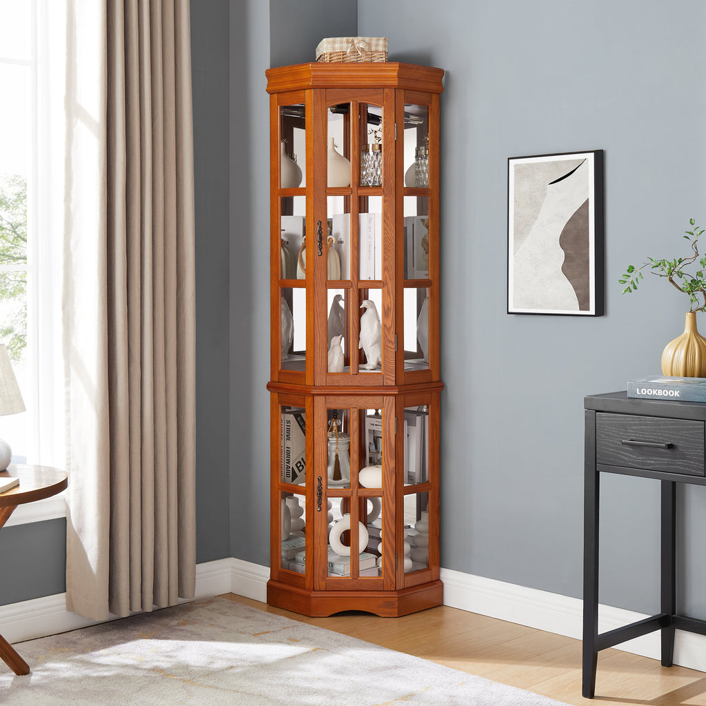 Corner Curio Cabinet with 5 Shelves and Lighting System