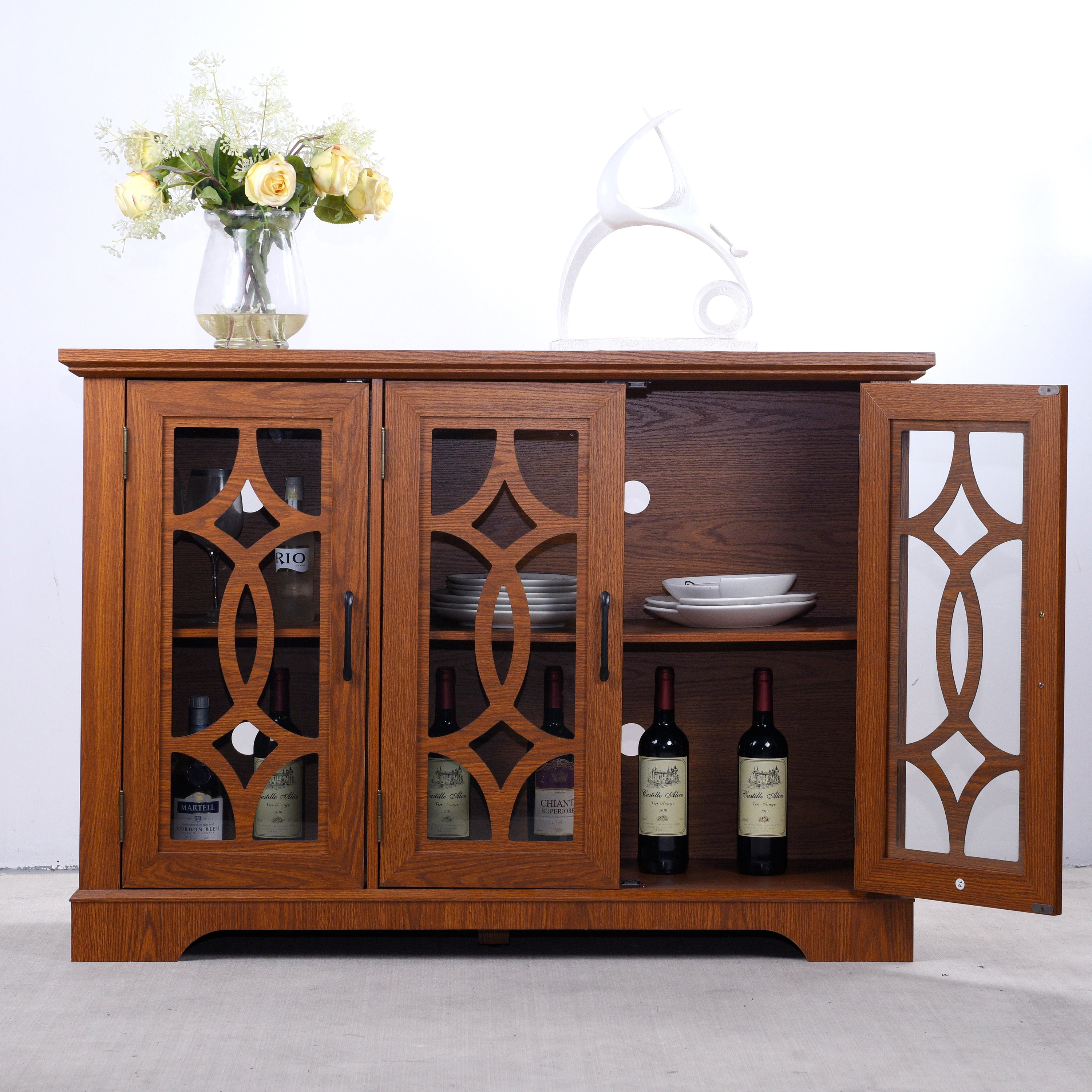 Spacious Size Sideboard with 3 Clear Tempered Glass Doors