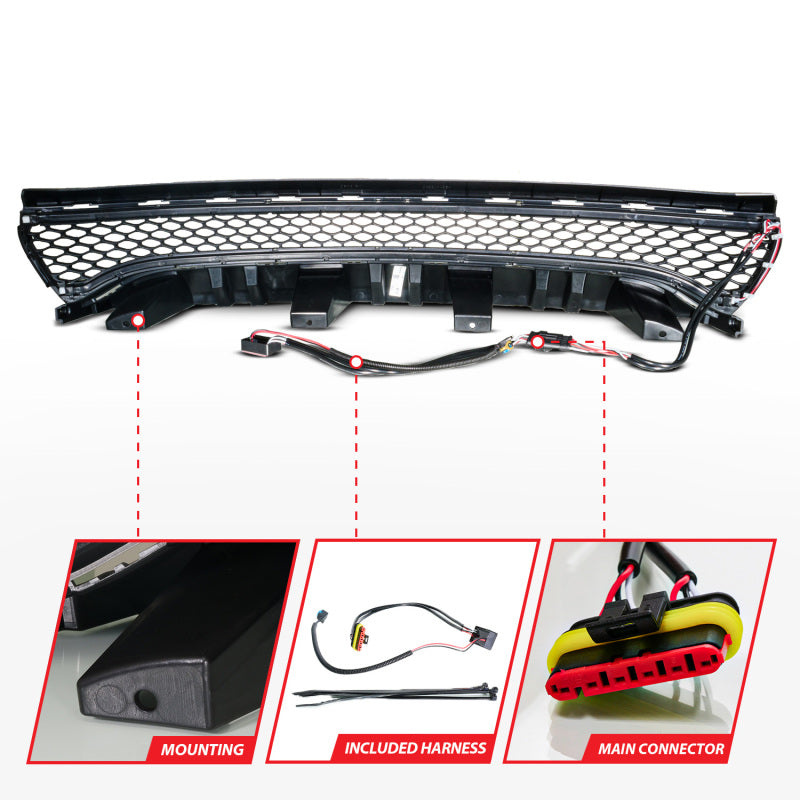 ANZO 15-23 Dodge Charger Black LED Grille w/ Initiation & Running Light/DRL Bar 901028