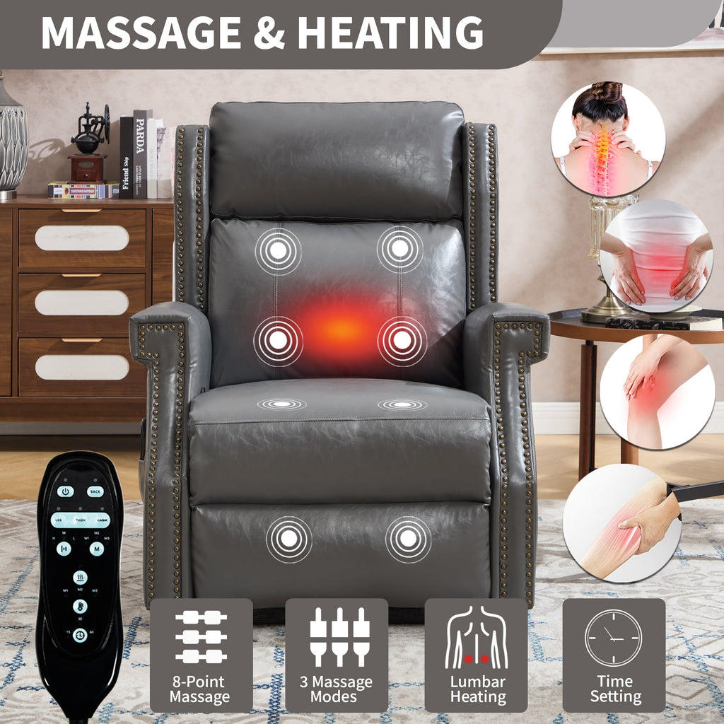 Grey Manual Recliner Chair in Faux Leather