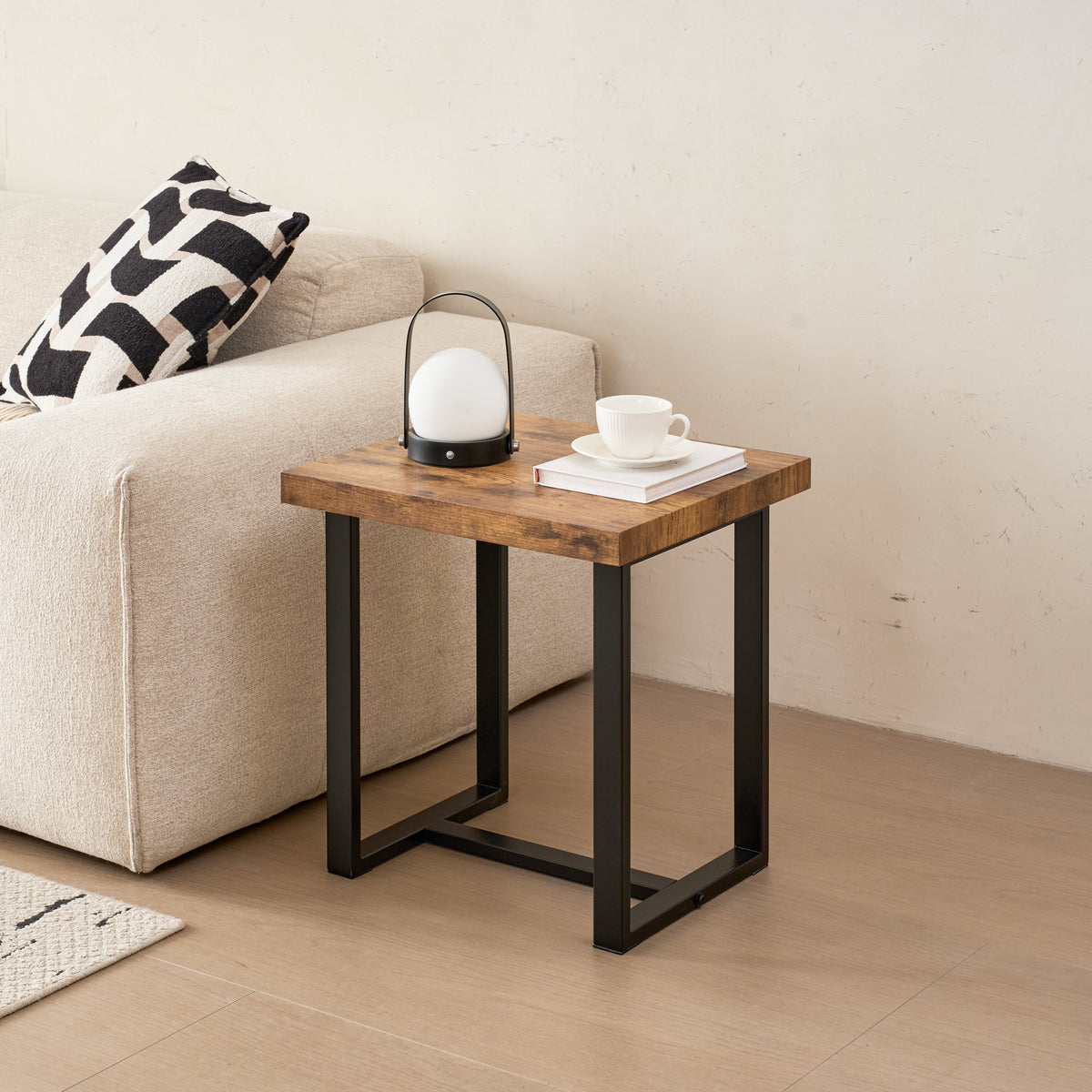 Walnut Night Stand, MDF Side Table with Metal Legs