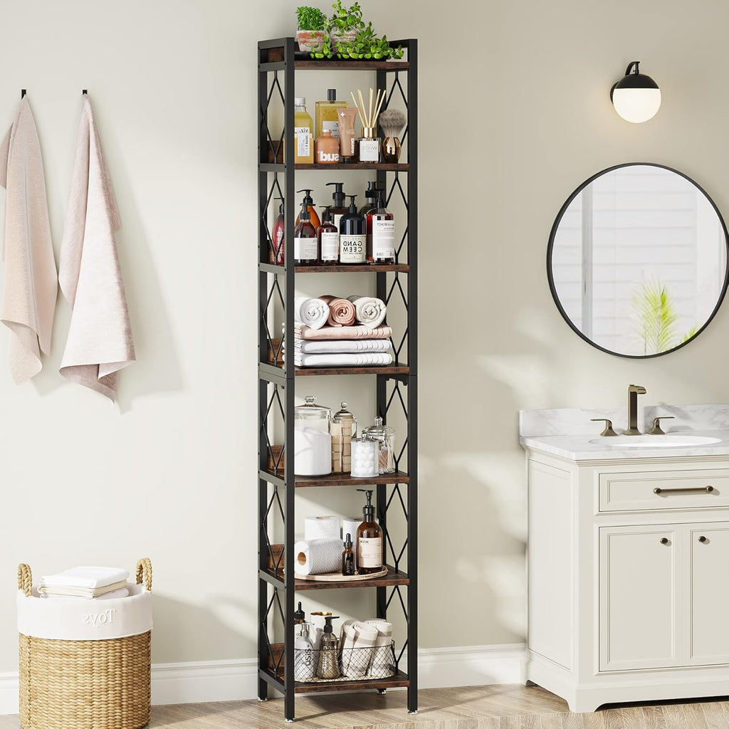 78.7" Extra Tall 7-Tier Rustic Bookshelf