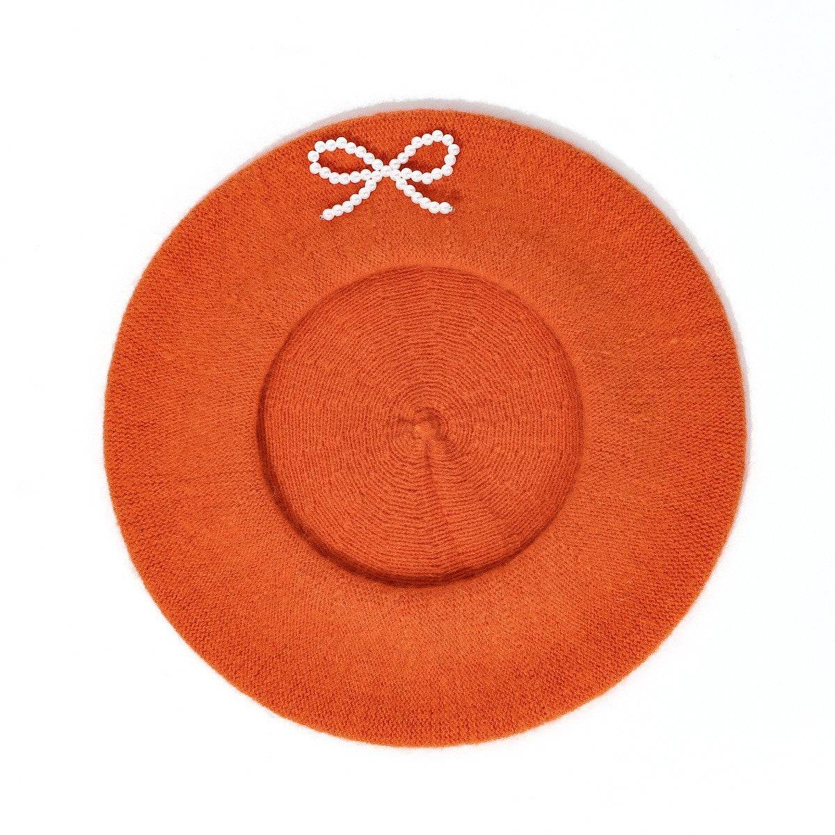 Pearl Bow Wool Breathable Beret