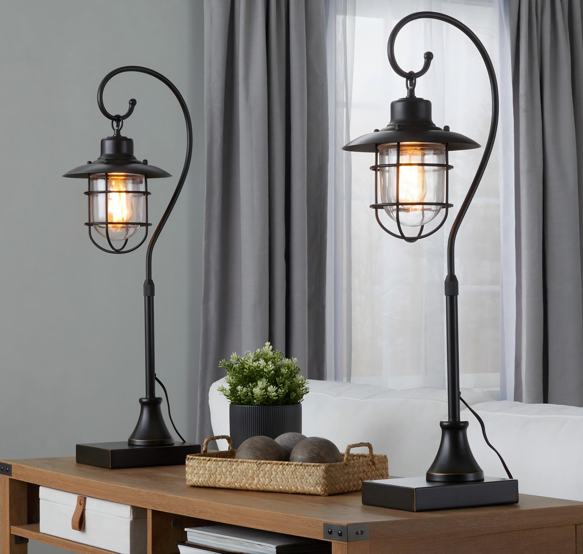 Landen 33" Contemporary Metal Task Lamp in Oil Rubbed Bronze - Set of 2
