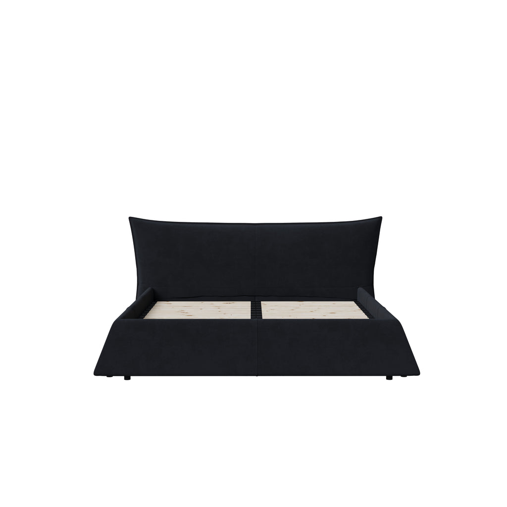 King Size Upholstered Platform Bed with Special Shaped Velvet Headboard