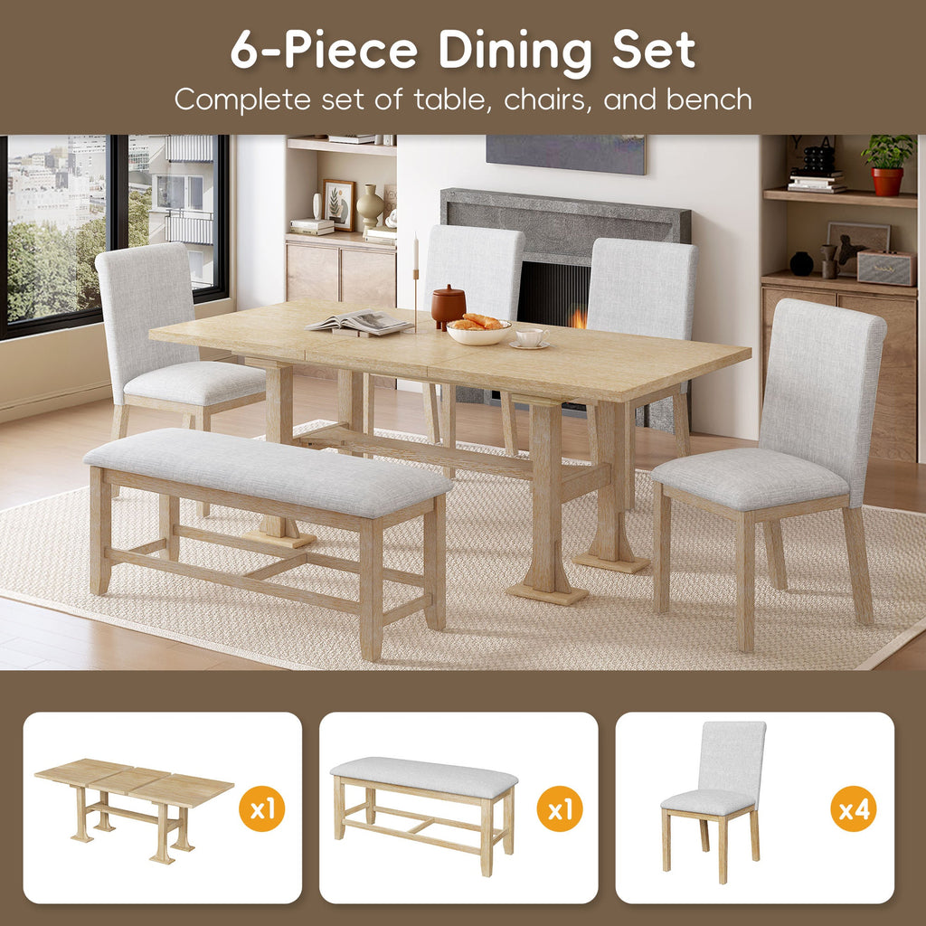 TOPMAX Farmhouse 76-Inch 6-Piece Extendable Dining Table Set