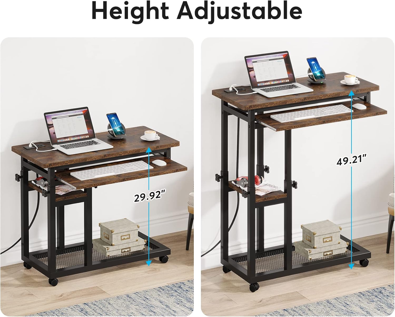 28"-39.3" Height Adjustable Portable Desk with Power Outlet & USB Ports