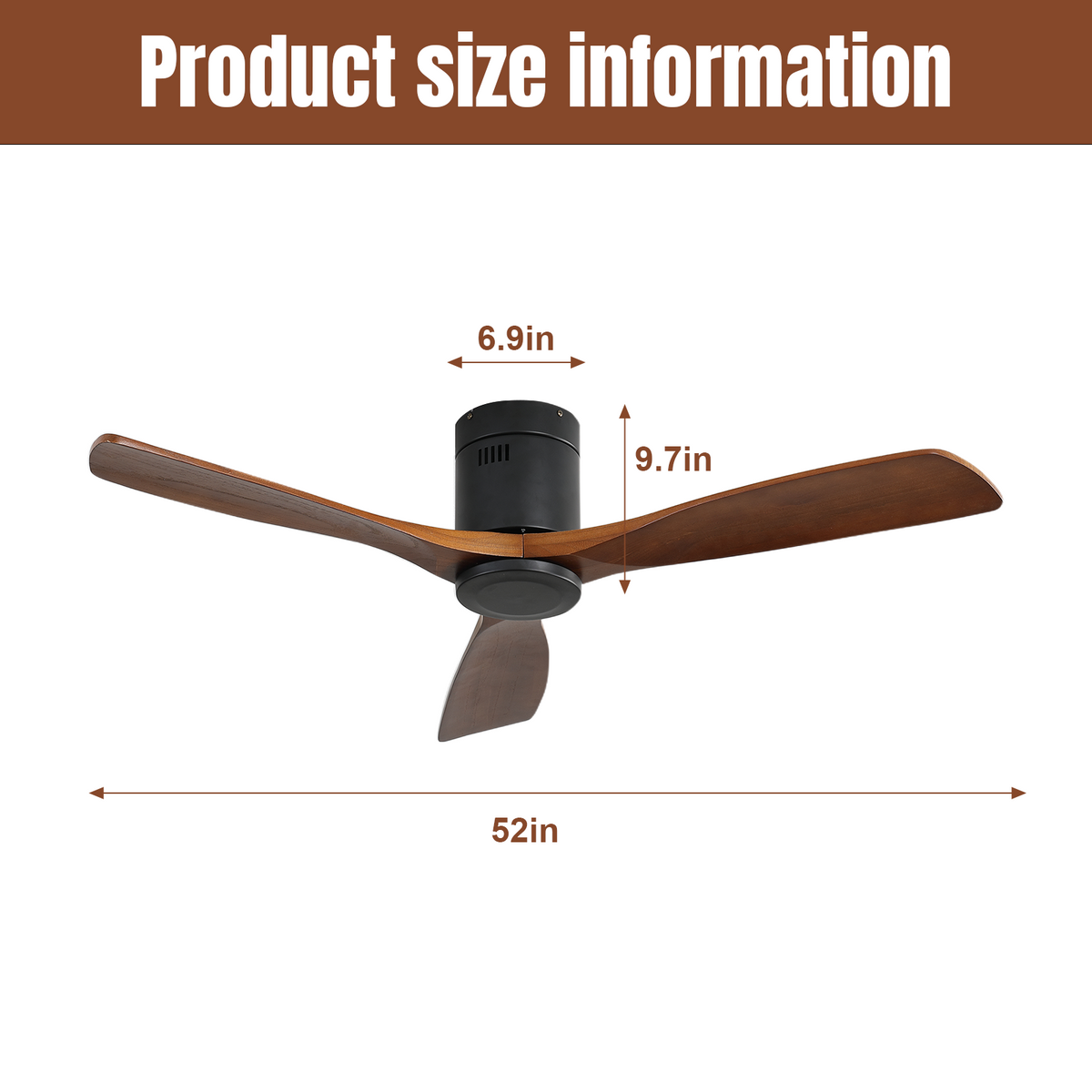 52 Inch Low Profile Ceiling Fan DC 3 Wood Fan Blade