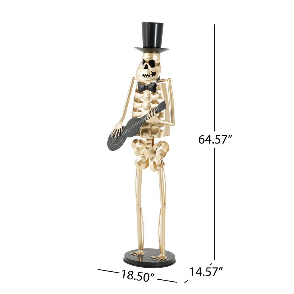 Metal Skeleton Musician Statue