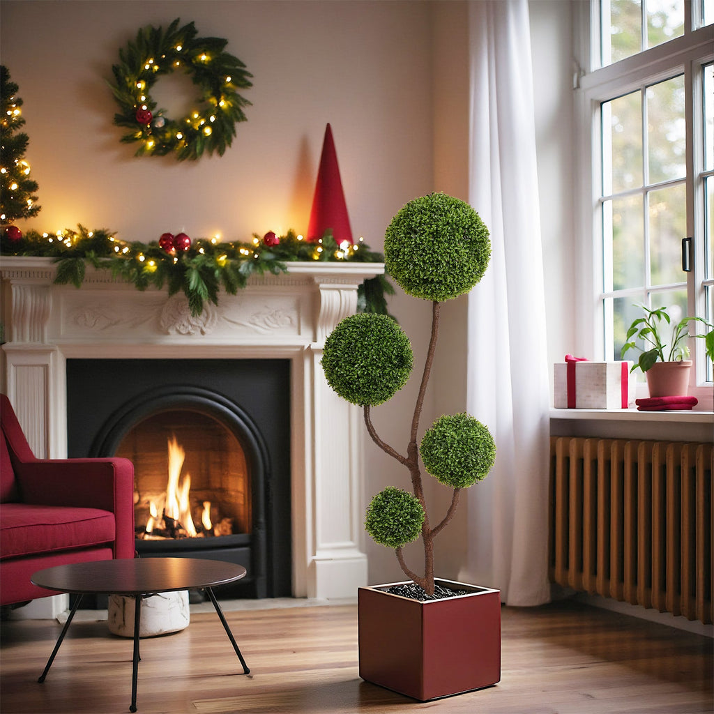 Artificial Boxwood Topiary Tree - 5FT Tall Triple Ball Shape