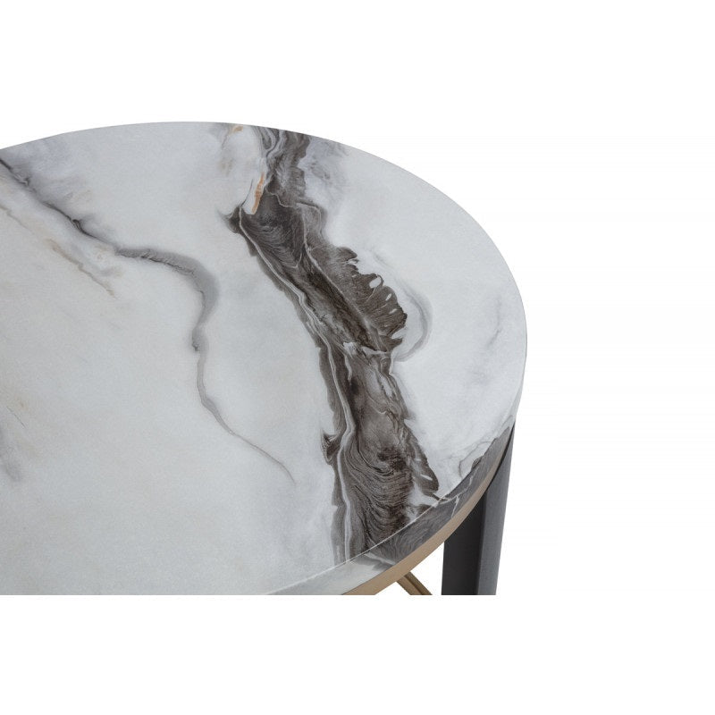 Nesting Coffee Table Set of 2, Faux Marble Top Round Coffee Table with Ottoman