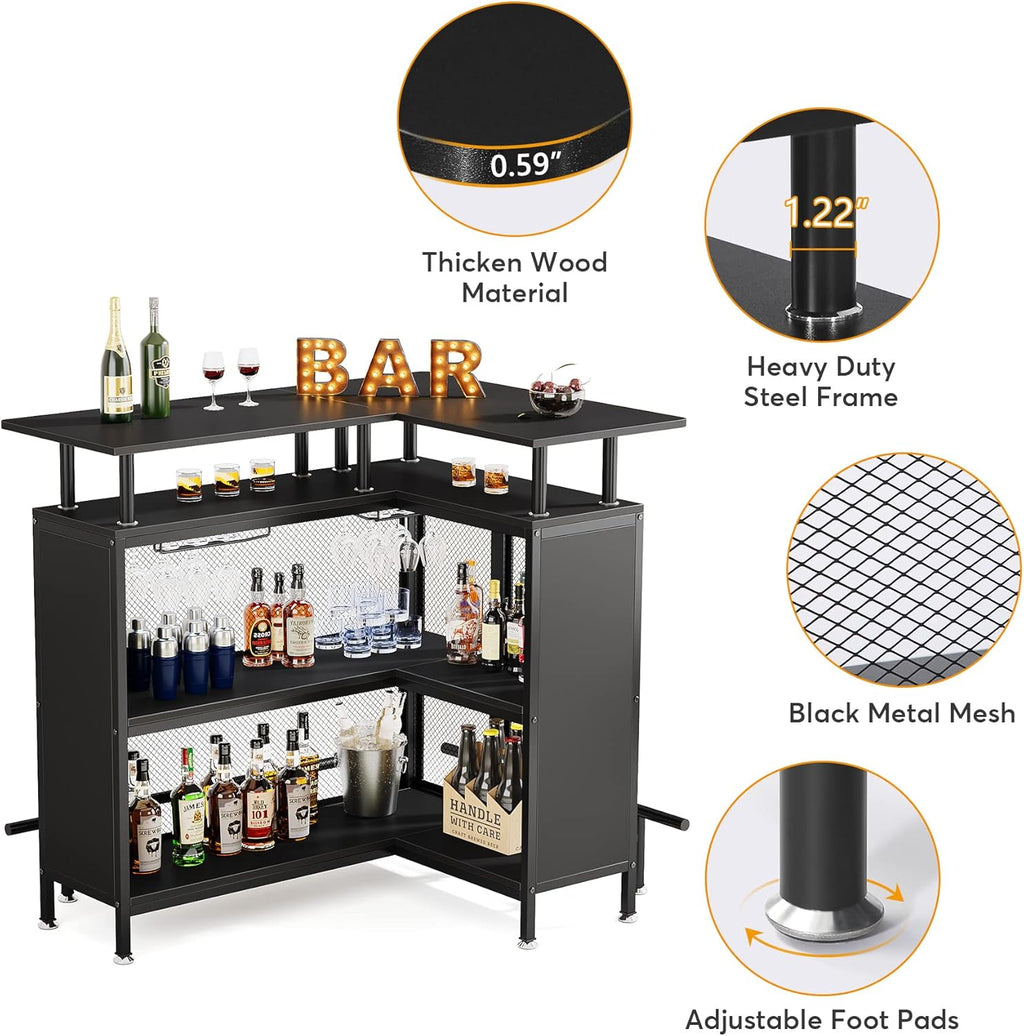 36” x 48” L-Shaped Home Bar Unit with Footrest