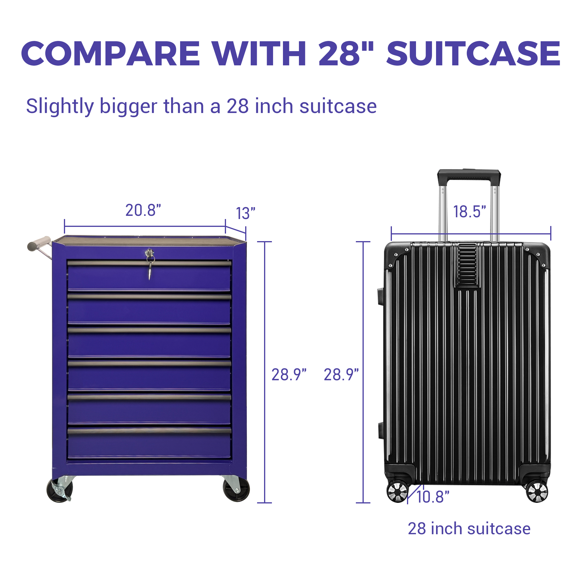 Rolling Metal Tool Chest with 6 Drawers - Purple
