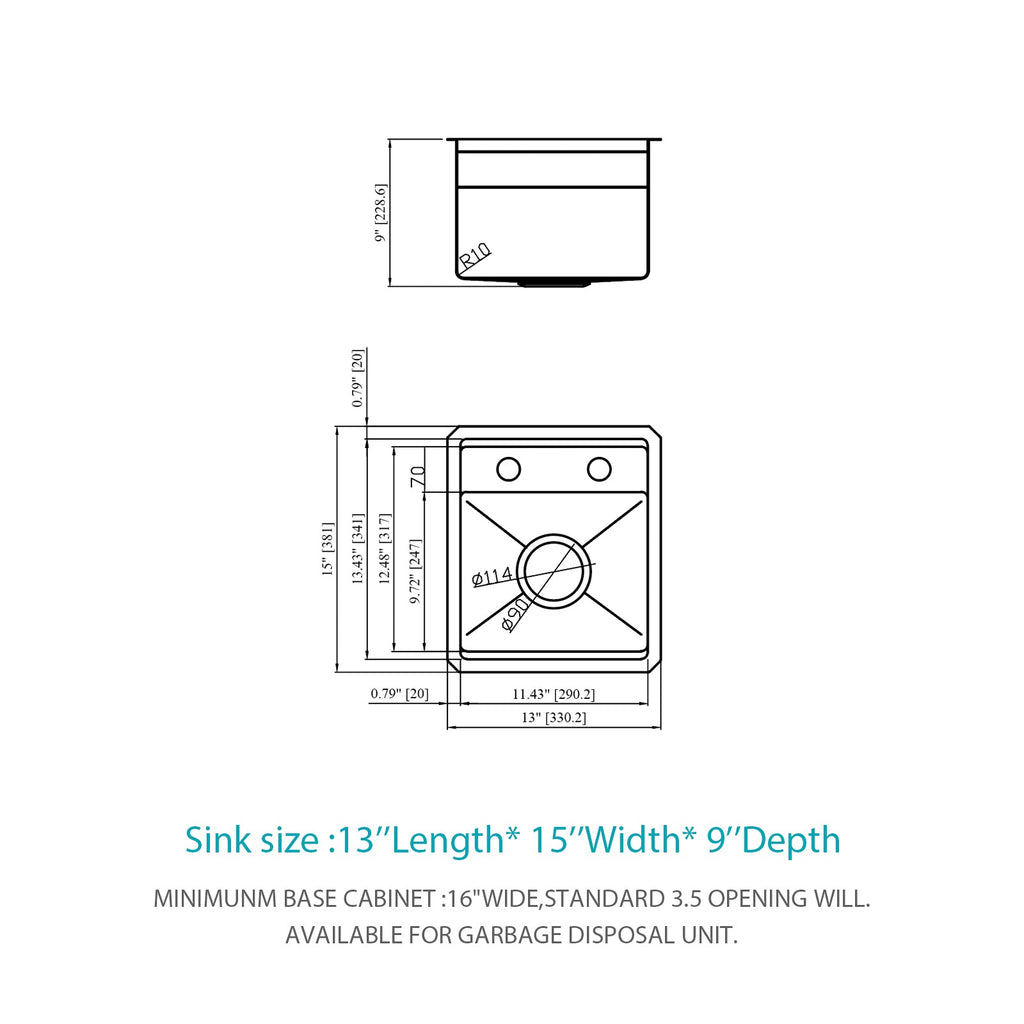 13" Undermount Workstation Bar Sink with Folding Faucet